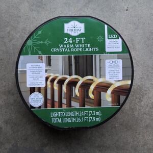 New Holiday Time Warm White  LED Crystal Rope Light with White Wire, 24'